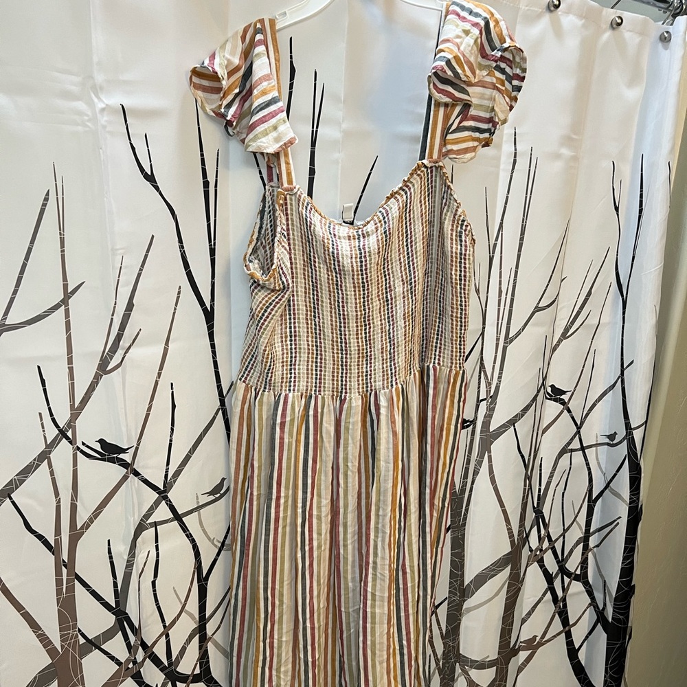 Sonoma 2X Plus size multicolored stripe, stretchy cotton midi dress